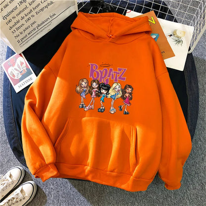 Bratz Letter Printed Plus Size Woman Hooded Sweatshirt Women Hoodie Hip Hop Long Sleeve Streetwear Unisex Male Clothes Tops orange 1599