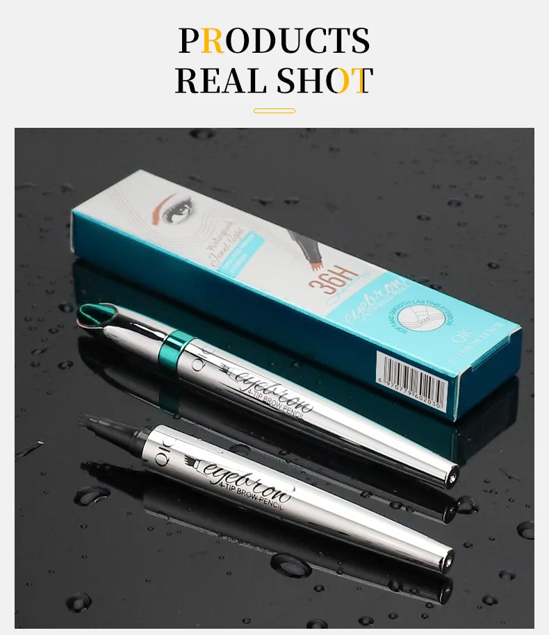 Four-Jaw Ultra-Fine Liquid Eyebrow Pencil 3D Waterproof Tip Tattoo Cosmetic Long Lasting Natural Dark Brown Liquid Eye Brow Pen