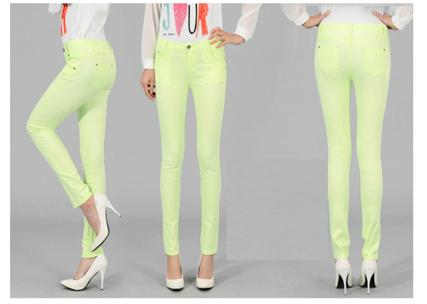 Women Dress Pants Tapered Leg Colored Stretch Slim Jeans Skinny Trousers Pockets for Daily ouc073