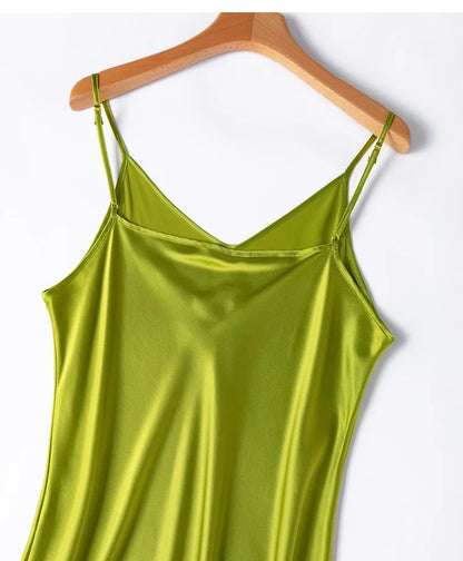 SuyaDream Woman Long Dress, 100%Real Silk, V Neck, Solid Spaghetti Strap Dresses, 2025 Elegant Chic Clothes Badiee Stylez