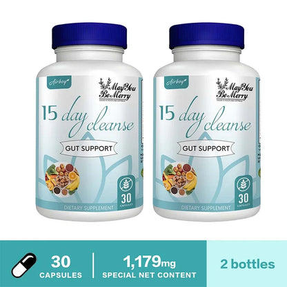 15 Day Cleanse and Detox - Helps with Digestion, Fat Burning & Metabolism, Immunity, Energy, Focus & Mood 30 capsules 2 bottles