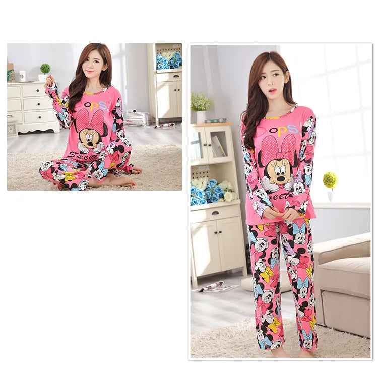 Spring And Autumn Long Sleeve+Long Pants Two Piece Pajama Set For Women Cartoon Cute Mickey Home Clothes Set