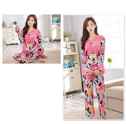 Spring And Autumn Long Sleeve+Long Pants Two Piece Pajama Set For Women Cartoon Cute Mickey Home Clothes Set