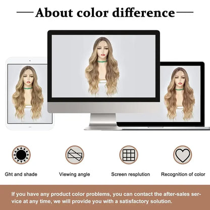 Synthetic Long Lace Wig Matte Silk Ombre Platinum Blonde Wavy Wig for Women 26 Inch Curly Middle Part Extension for Daily