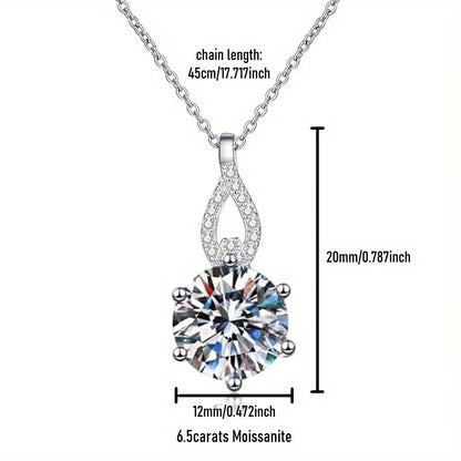 6.5 Carat Simulated Moissanite Pendant Necklace - 12mm D Color VVS1 Round Cut - Unisex Luxury Jewelry Gift for Her, Him, Holiday