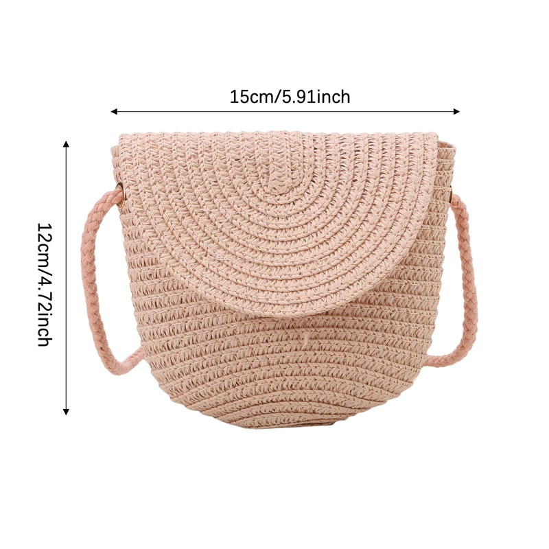 Flip children's Bag Cute Grass Woven Handbag Little Girl Crossbody Fashion Cute Zero Wallet Summer Beach Shoulder Bags