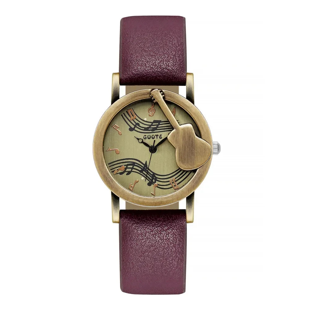 Vintage Women Watches Personalized Music 3D Style Leather Band Ladies Dress Waches Casual Outdoor Wristwatch Relogio Feminino
