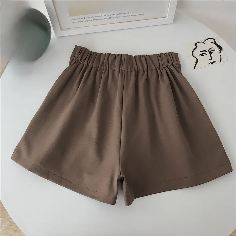 Casual White Women's Shorts 2024 New Summer Thin High-waisted Slimming A- line Wide-legged Hot Pants Petite Size BROWN