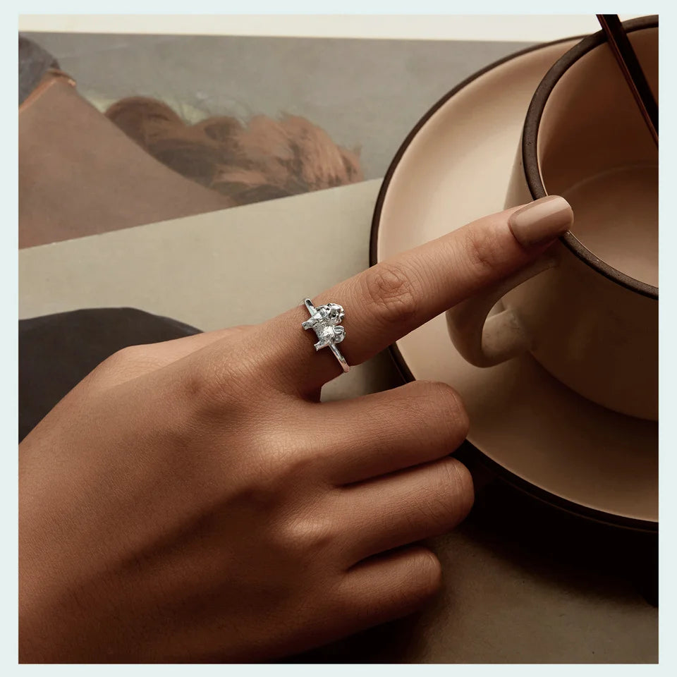 WOSTU 925 Sterling Silver Cat Pet Adjustable Rings For Women Animal Dog Open Ring Family Daughter Birthday Jewelry Girl Gift