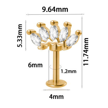361L Surgical Steel Marquise Vertical Post Helix Piercing Crown/Butterfly Earrings Cartilage Helix Stud Body Piercing Jewelry 1PC Gold Style C