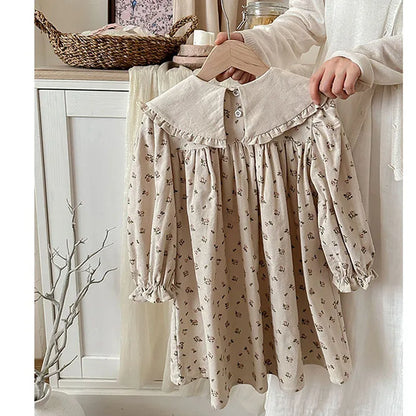 2025 New Spring European American Style Sister Clothes Kids Princess Dresses Long Sleeved Cotton Print 2-7Yrs Girl Party Dress