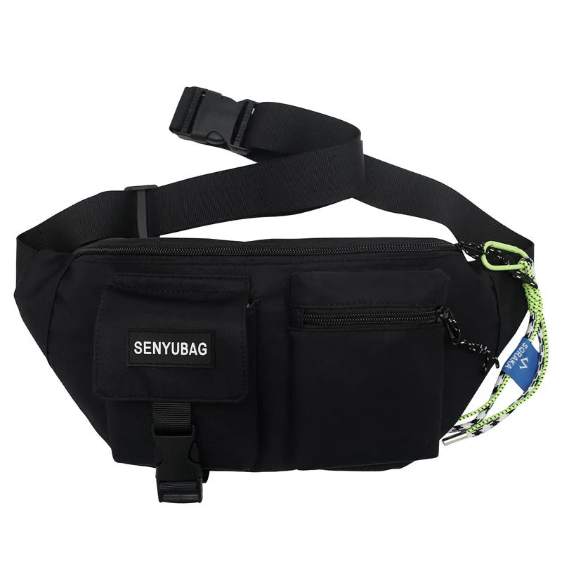 Women Waist Bag Casual Nylon Fanny Packs Banana Bags Street Hip Hop Waist Packs Unisex Chest Pack Travel Shoulder Crossbody Bags Black Pendant