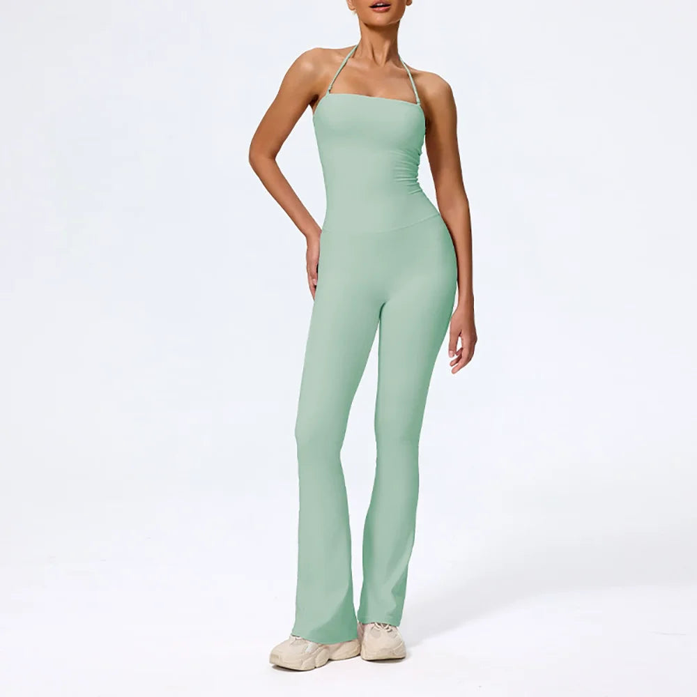 Fashionable Peach-Shaped Hip-Lifting And Neck-Hanging Yoga Jumpsuit For Women Casual And Slightly Flared Fitness Yoga Wear Badiee Stylez
