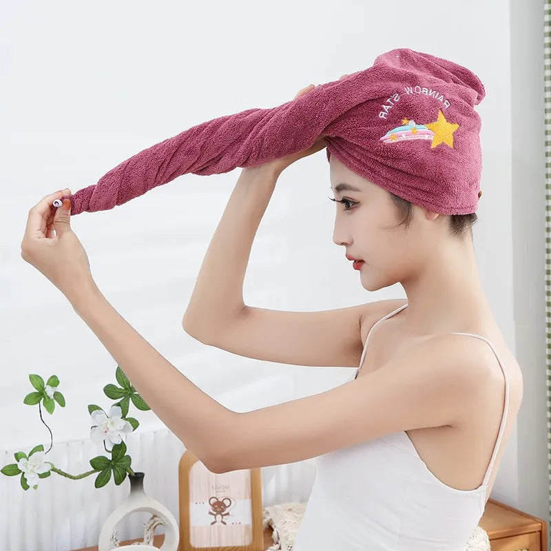 1pc Quickly Dry Hair Hat Super Absorbent Soft Bathroom Women Head Towels Girls Cute Hair Towel Hair Dry Wrap Bonnets Badiee Stylez