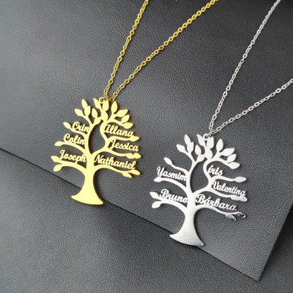 Custom Tree Of Life Name Necklace Personalized Mother Kids Family Member Names Gold Stainless Steel Pendant choker Jewelry Gifts Badiee Stylez
