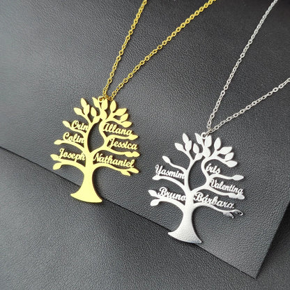 Custom Tree Of Life Name Necklace Personalized Mother Kids Family Member Names Gold Stainless Steel Pendant choker Jewelry Gifts Badiee Stylez