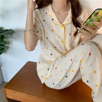 Summer Women's New Net Red Foam Pajamas Loungewear Teenage Students Pajamas Loungewear Short Sleeve Trousers Sweet Casual Set 001
