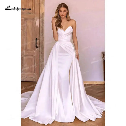 Lakshmigown Luxury Sweetheart Mermaid Satin Wedding Dress Detachable Skirt Backless And Zipper Woman Evening Dress For Wedding Badiee Stylez