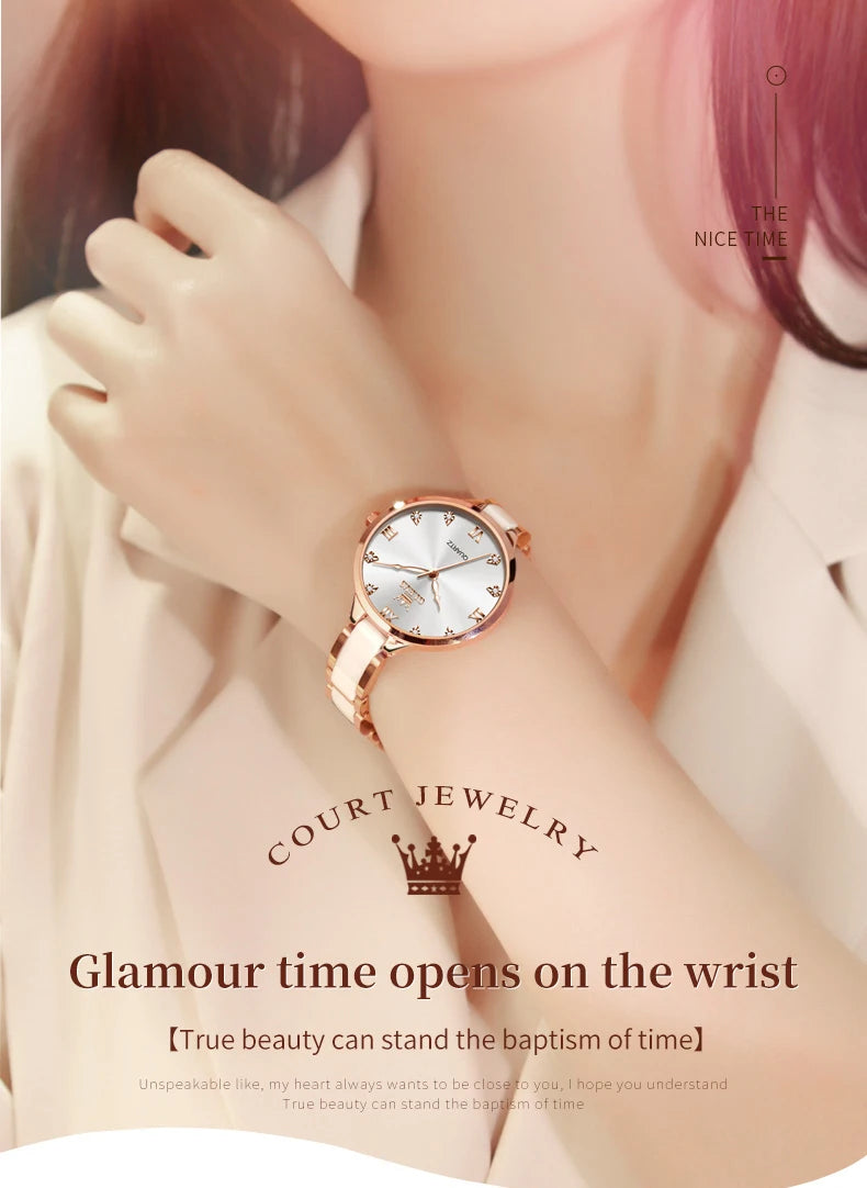 OLEVS 5872 Women Watch Elegant Luxury Original Quartz Watch Waterproof Luminous Ceramic Strap Watches For Women Bracelet Set