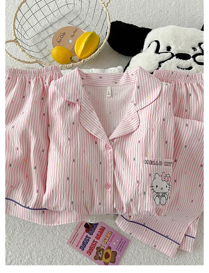 Summer Hello Kitty pajamas three-piece comfortable casual cartoon loungewear