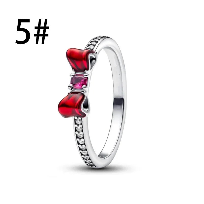 Fine Jewelry Pink Shining Bow Set Ring Earrings Bracelet Necklace Zircon Original 925 Sterling Silver DIY Women DIY Birthdy Gift AMR021-5