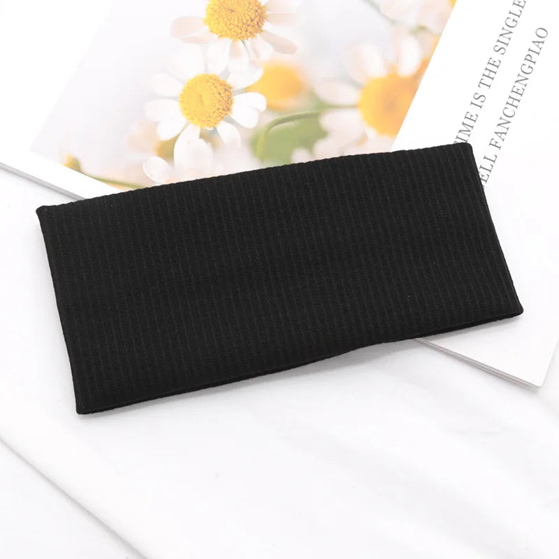 Women Solid Hairband Wide Hair Bands Elastic Headband Makeup Hair Hoop Yoga Vintag Headwrap Hairstyles Fashion Hair Accessories black One Size
