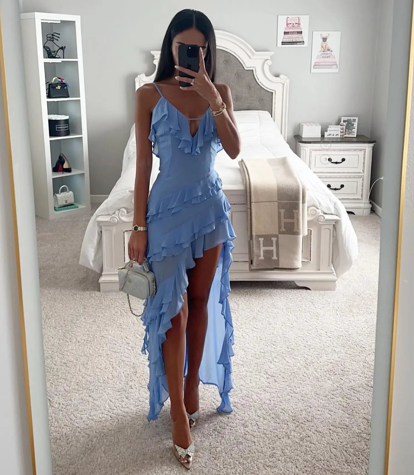 Woman Irregular Tassel Summer Trend Skinny Split Maxi Bodycon Birthday Party Clubwear Vestidos Blue Elegant Women Strap Dresses