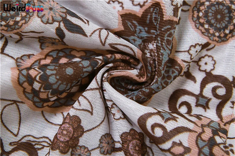 Weird Puss Backless Peach Buttocks Playsuit Women Flowers Print Autumn Trend Full Sleeve O-Neck Streetwear Sporty Workout Romper