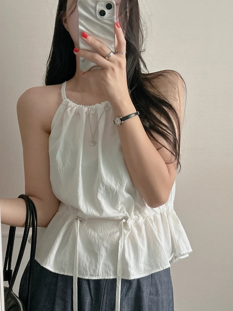 Faionable Dstring Waist Vest Spring Summer Dongda Gate Sle Trendy Belted Crop Top Women's Busin Casual ort Sve