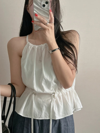 Faionable Dstring Waist Vest Spring Summer Dongda Gate Sle Trendy Belted Crop Top Women's Busin Casual ort Sve