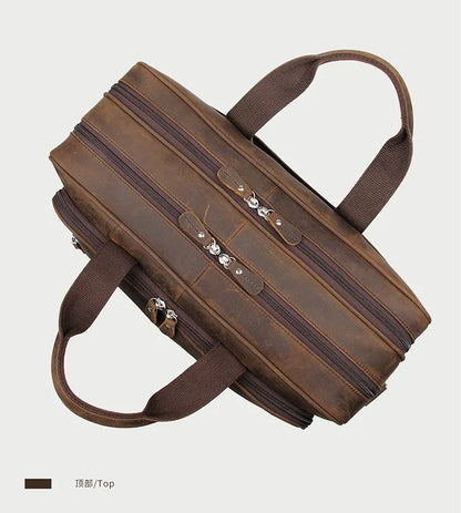 High Quality Genuine Leather Men Briefcase Business bag Crazy Horse Leather Large 17"inch Laptop Bag male Portfolio Office Case