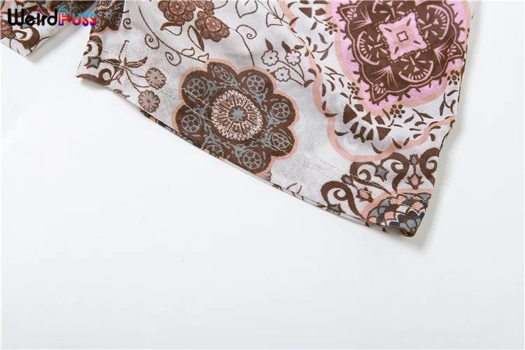 Weird Puss Backless Peach Buttocks Playsuit Women Flowers Print Autumn Trend Full Sleeve O-Neck Streetwear Sporty Workout Romper