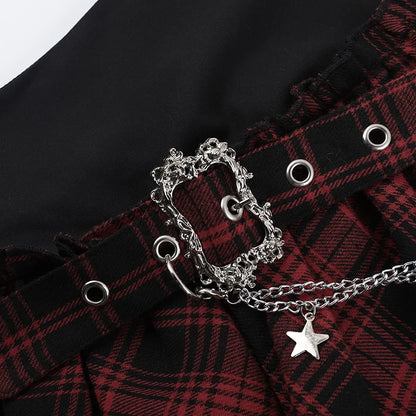 Goth American Fashion Plaiding Irregular Tractor Sexy Skirt for Women Summer Street Hip-hop Y2K Subculture Punk Style Skirt