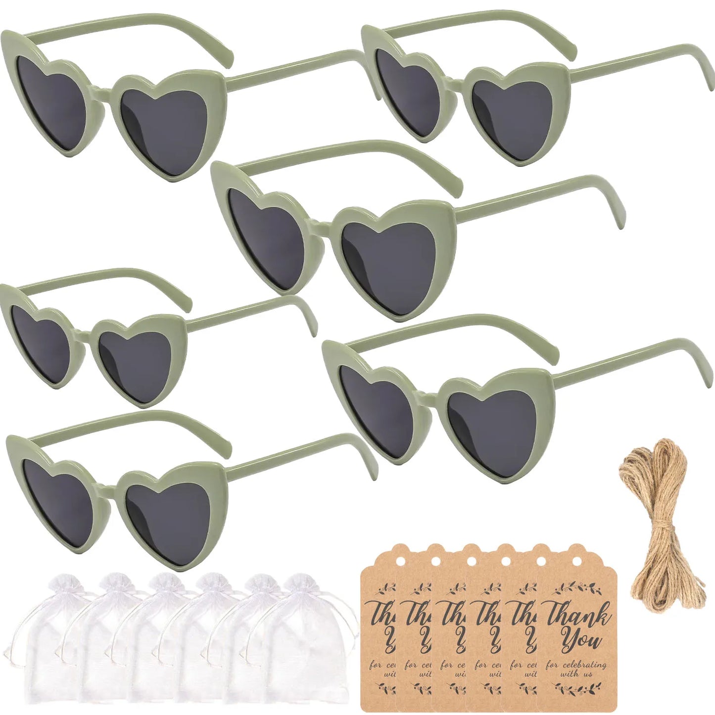 12-60Pcs Wedding Bridal Heart Shaped Sunglasses Party Favors Gift for Guests Bachelorette Hen Party Glasses Bridal Shower Decor Heart Green Card 1 CHINA
