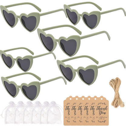 12-60Pcs Wedding Bridal Heart Shaped Sunglasses Party Favors Gift for Guests Bachelorette Hen Party Glasses Bridal Shower Decor Heart Green Card 1 CHINA