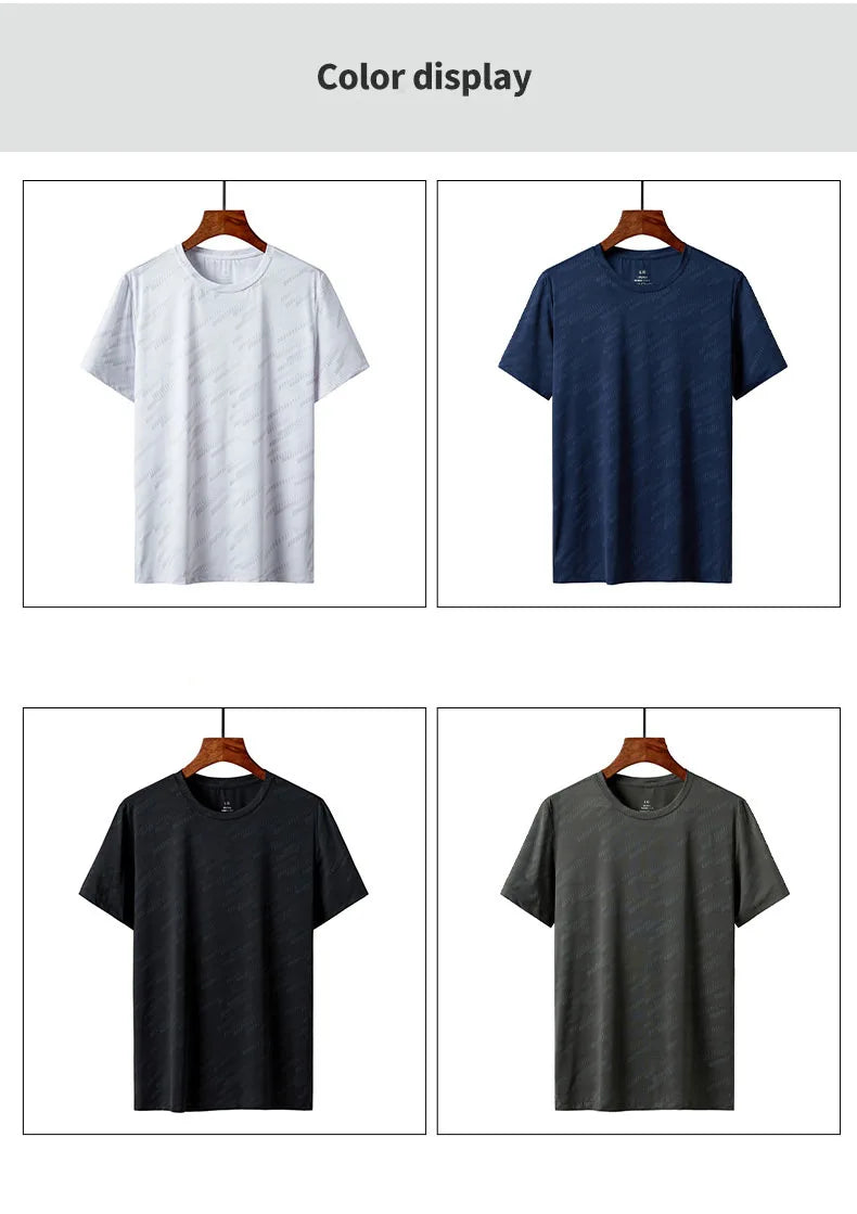 Men's Quick Dry Ice Silk T-Shirts Short Sleeve Breathable Workout Shirts Sweat Absorbing Athletic Top Gym Casual Wear 4 Colors