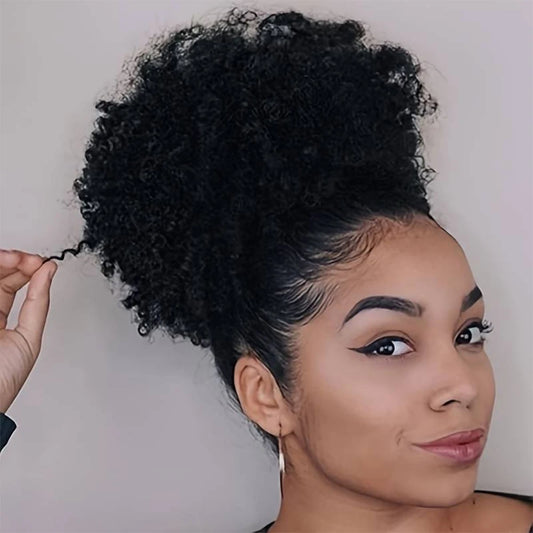 Synthetic Large Afro Puff Drawstring Ponytail Kinky Curly Bun HairPiece African American Clip in Updo Extensions for Black Women