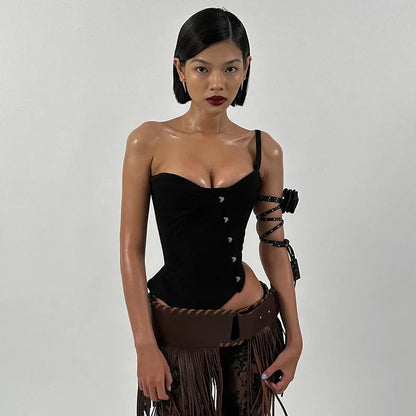 PixieKiki Sexy Black Busiter Corset Tops Club Wear Asymmetrical One Shoulder Backless Crop Top Women's Clothing 2024 C85-DD20