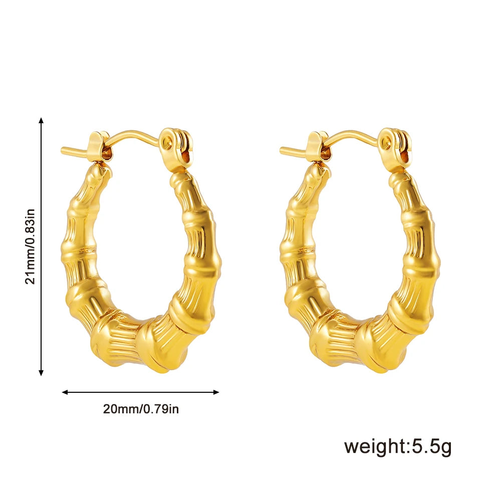 Fashion Glossy Stainless Steel Chunky Hoop Earrings for Women Gold Plated Thick Texture Geometric Circle Earring Vintage Jewelry