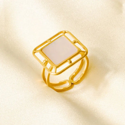 Sea Jewelry Shell Leaf Geometric Round Stainless Steel Rings For Women Men Accessories Open Adjustable Ring Beach Holiday Bagues J924-G-W adjustable