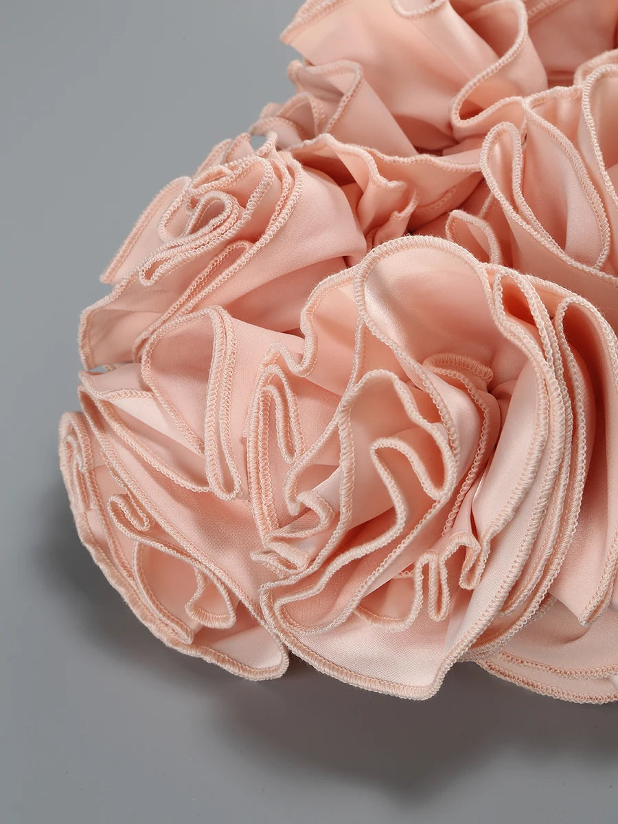 Pink Prom Dress Strapless Pink Structured Top With Floral Embellished Mini Skirt Bodycon Celebrity Party Cocktail 2 Pieces Set