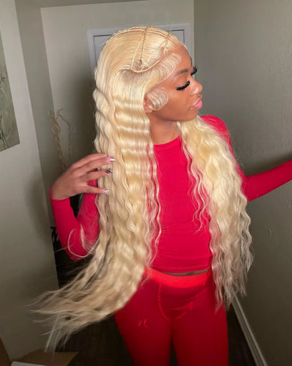 Deep Wave 13x6 HD Lace Frontal Human Hair Wig 30 40 Inch Curly 613 Honey Blonde Water Wave 13x4 Lace Front Wigs For Women 250% Badiee Stylez