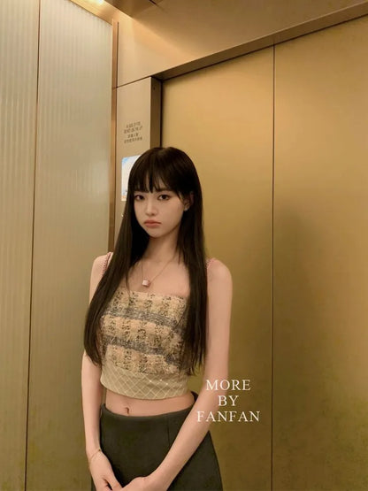 Sexy Camis Plaid Chic tube top Slim Korean Tanks Top Sleeveless Elegant Crop Top Summer Women Bustier