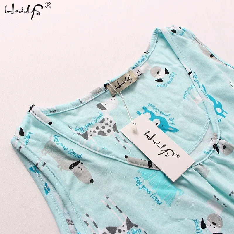 Hzioiys Summer Pajamas Sets Cotton Sleepwear Suit Women Casual Pajama Sets Cartoon Vest Shirt + Shorts Pajamas Suit Plus Size