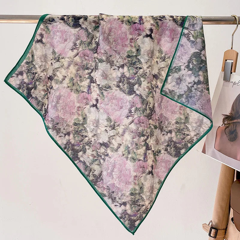 Fashion 70cm Cotton Square Scarf Women Floral Print Design Bandanas Lady Scarves Headband Accessories Handkerchief Hair QME193-01 65x65cm