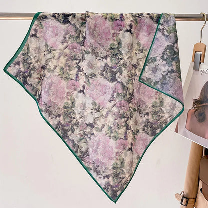 Fashion 70cm Cotton Square Scarf Women Floral Print Design Bandanas Lady Scarves Headband Accessories Handkerchief Hair QME193-01 65x65cm