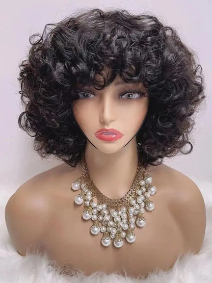 300% Pixie Cut Human Hair Wigs For Women Afro Rose Curly Funmi Glueless Wigs Human Hair Short Bouncy Curly Bob Wig With Bangs Badiee Stylez