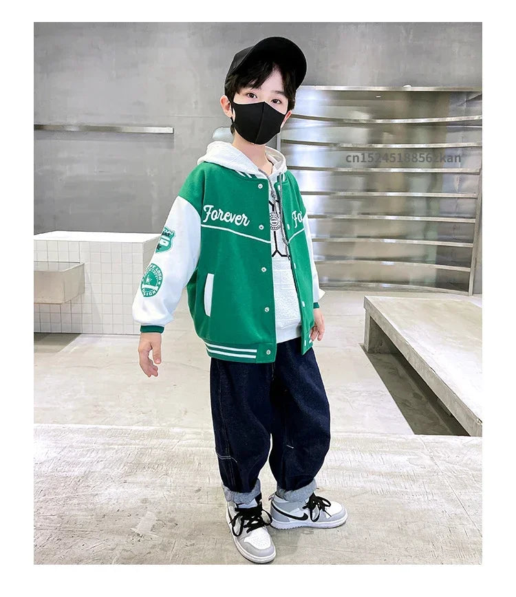 Fashion Spring Autumn Long Sleeve Outwear Teenager Kids Letter Printed Coat Sport Children Clothing 3 8 10 12 Years Old