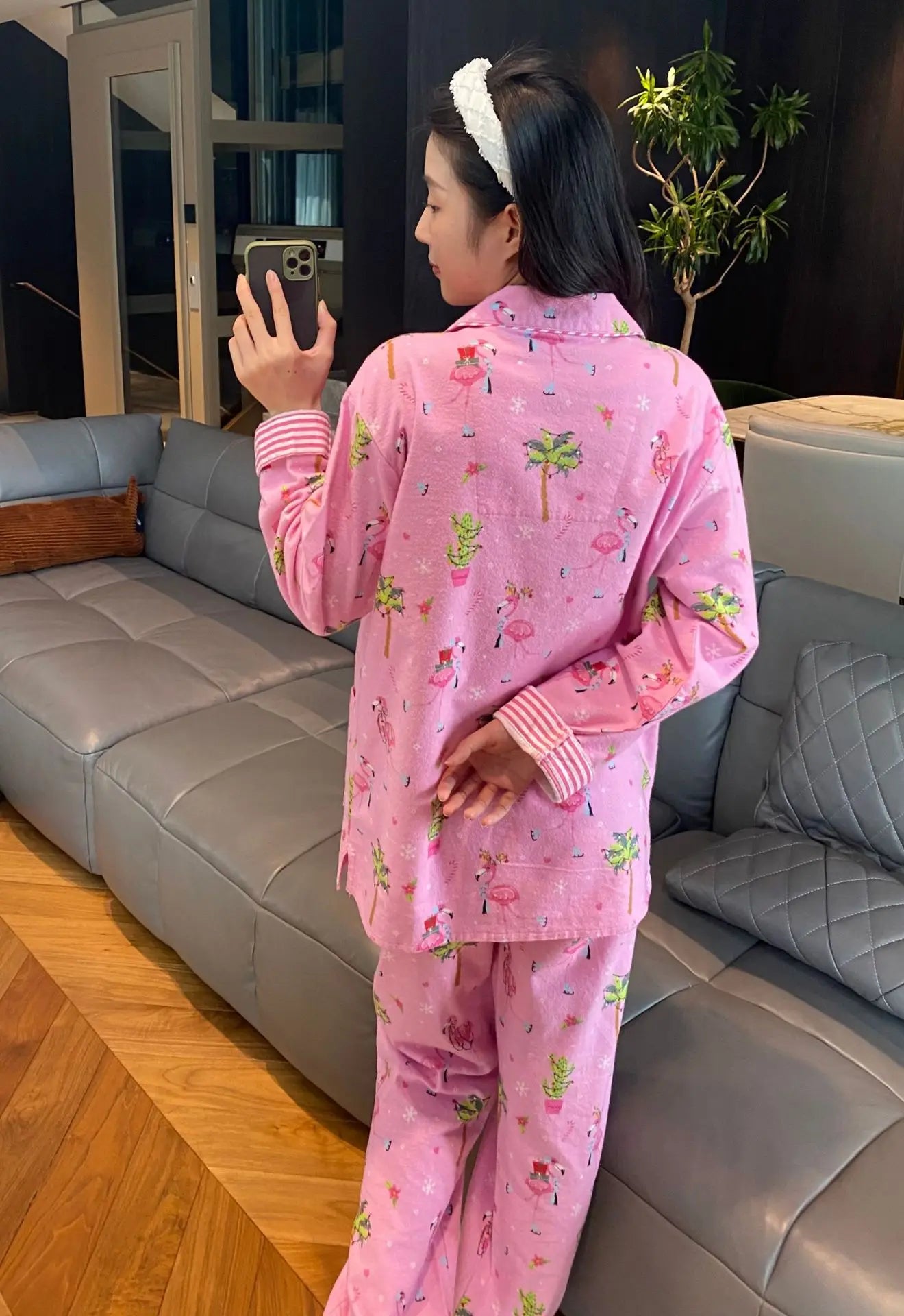 Women's Print Cotton Pajama Set Long Sleeve Autumn Winter Ladies Sleepwear 2 Pcs with Pant Single Breasted Pijama Suit Female