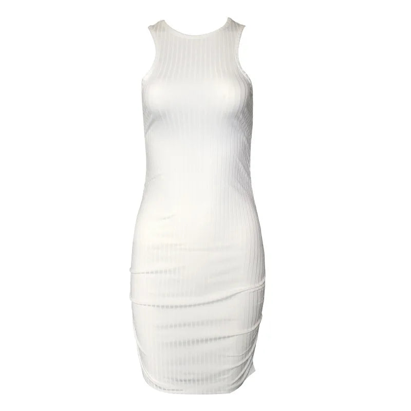 Sexy Stripes Thread Knitting Slim Bodycon Dress Women Sleeveless Solid Color Skinny Mini Dress Elegant Club Party Vestidos
